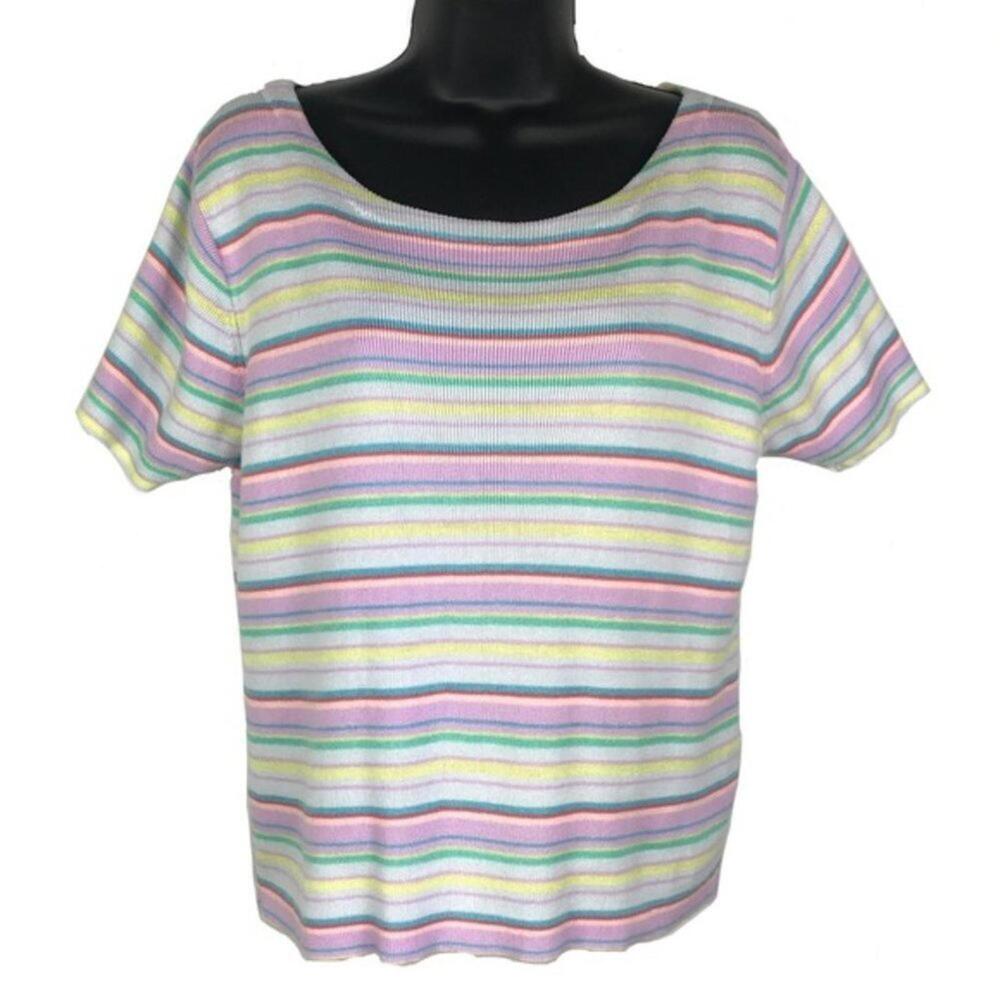 Liz Claiborne Pastel Short Sleeve Striped Knit Top
